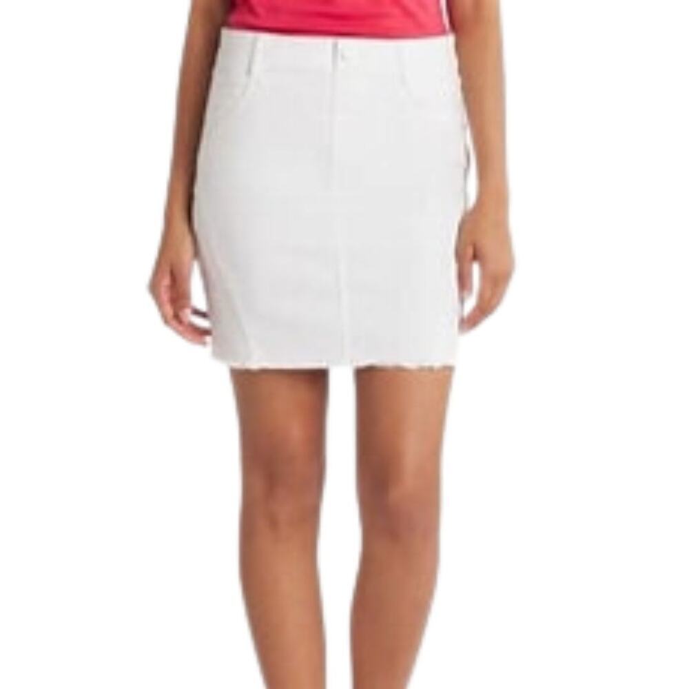 LIVERPOOL Gia Glider Denim Skirt 8 White Raw Hem Stretch NWT